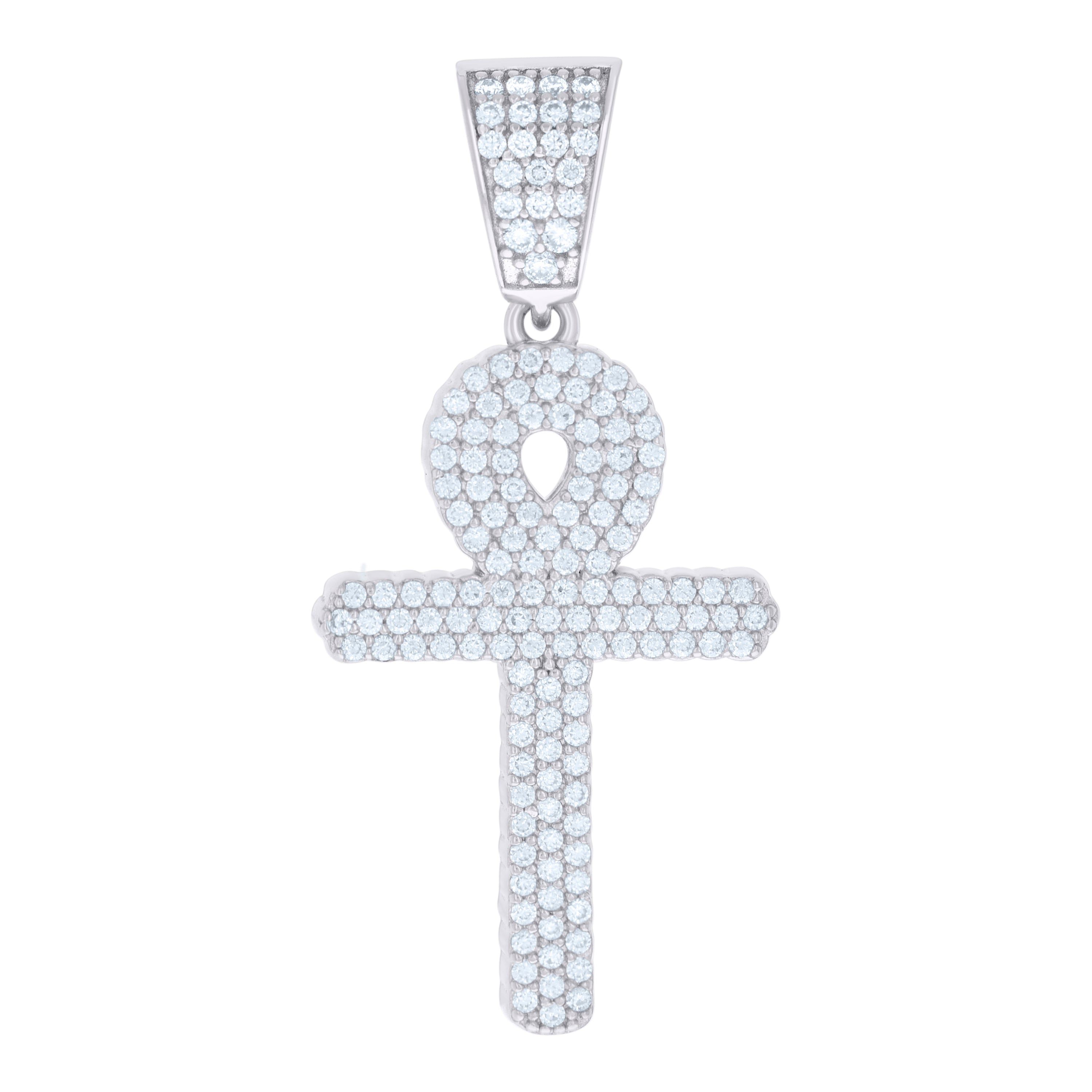 925 Sterling Silver Men Cubic-Zirconia Ankh Religious Charm Pendant