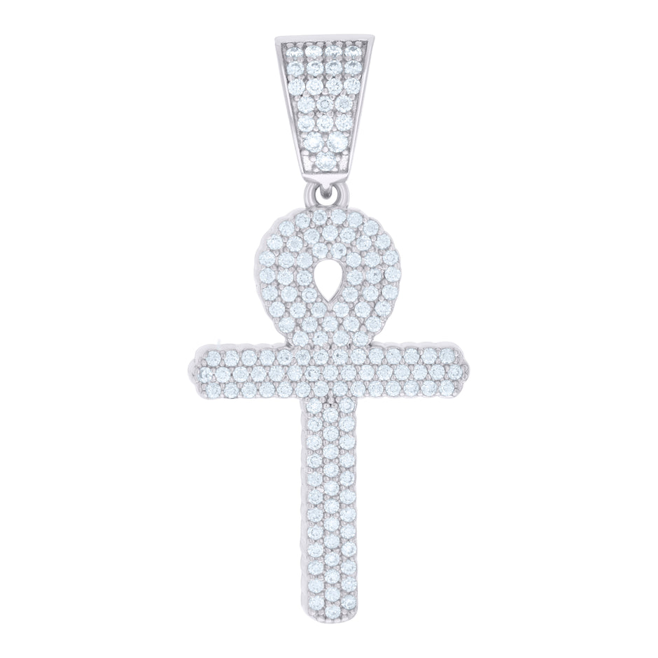 925 Sterling Silver Men Cubic-Zirconia Ankh Religious Charm Pendant