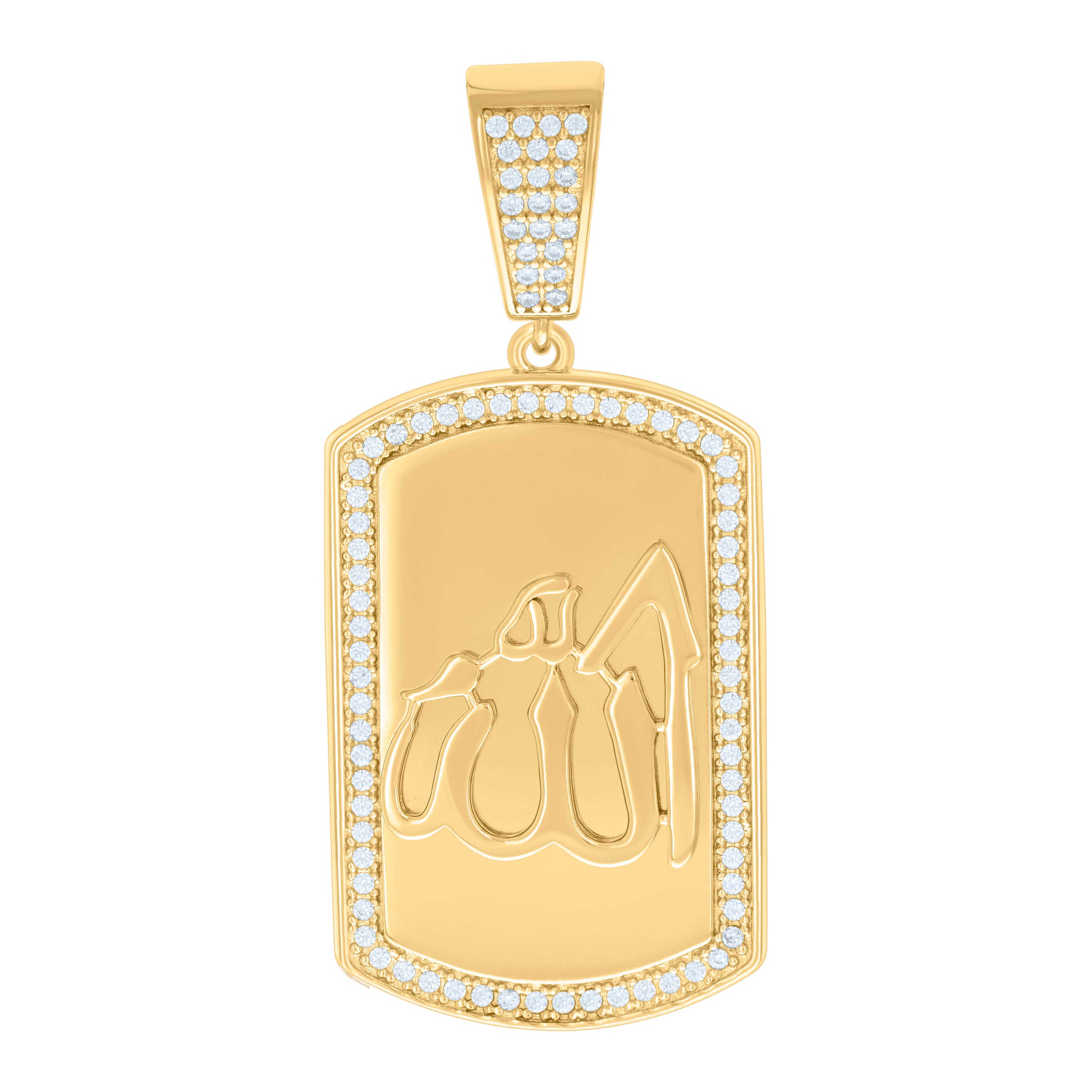 925 Sterling Silver Yellow-tone Mens Cubic-Zirconia ALLAH Religious Symbol Dog Tag Pendant 