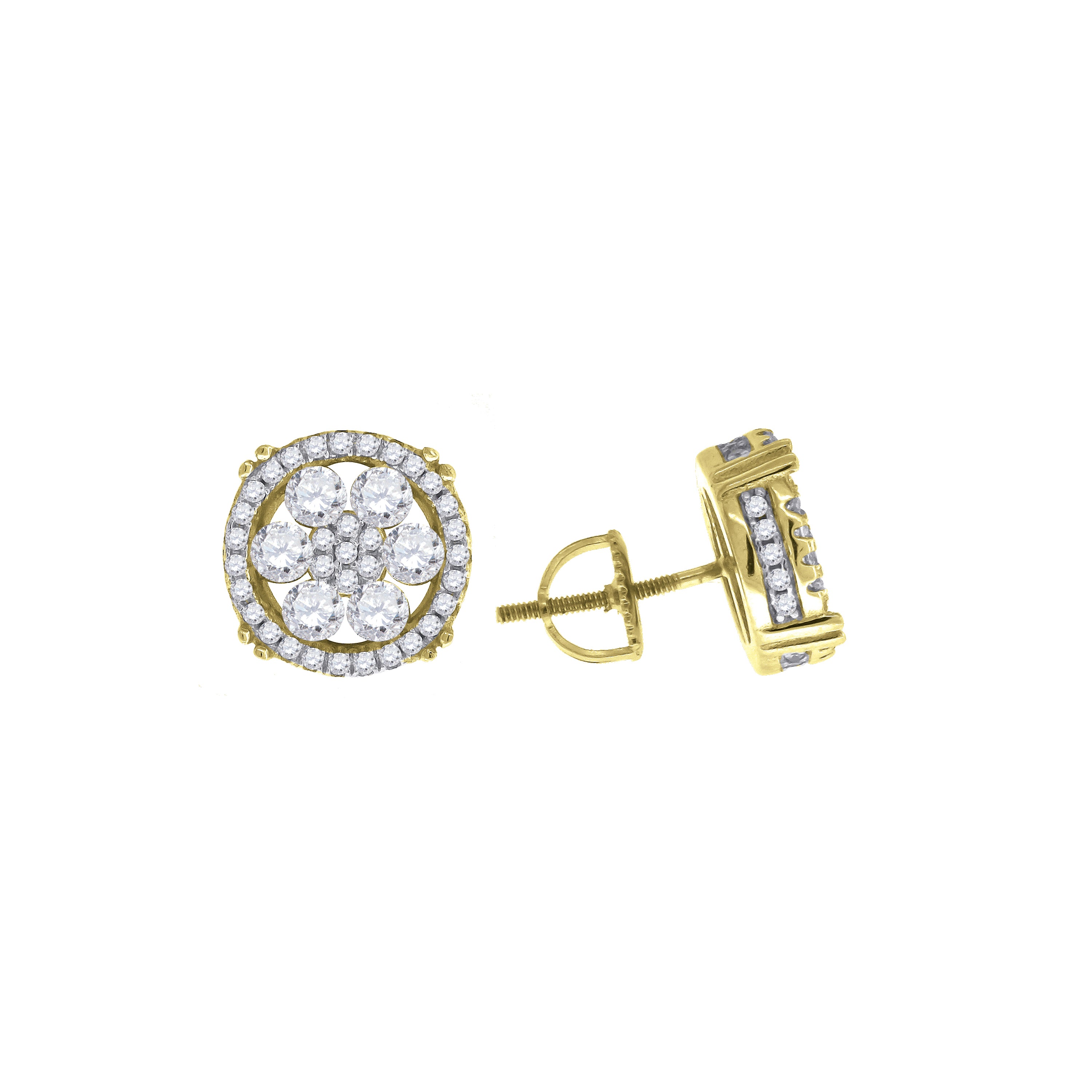 925 Sterling Silver Yellow-Tone Womens Cubic Zirconia Round Stud Earrings