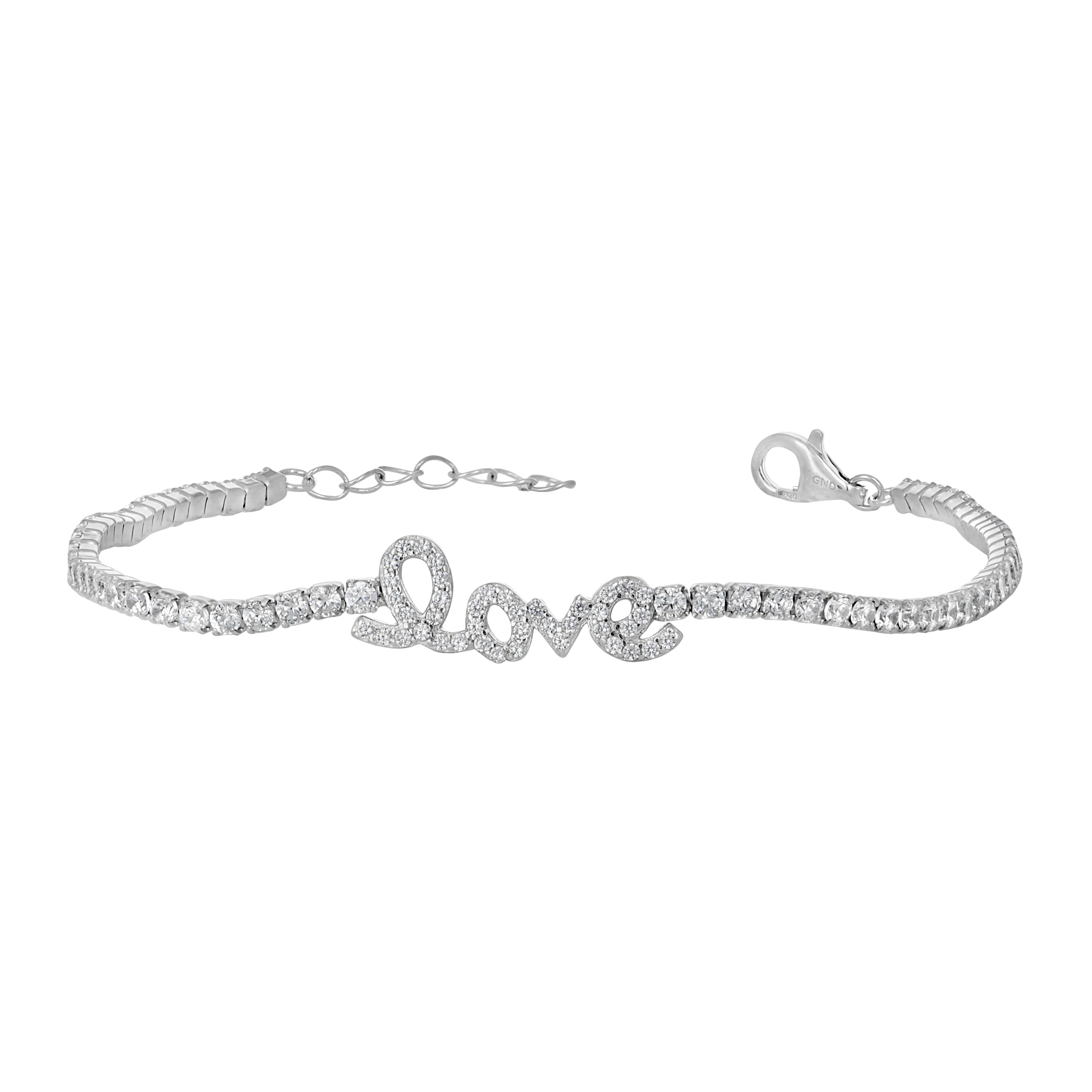 925 Sterling Silver Womens Cubic Zirconia Fancy Love Bracelet