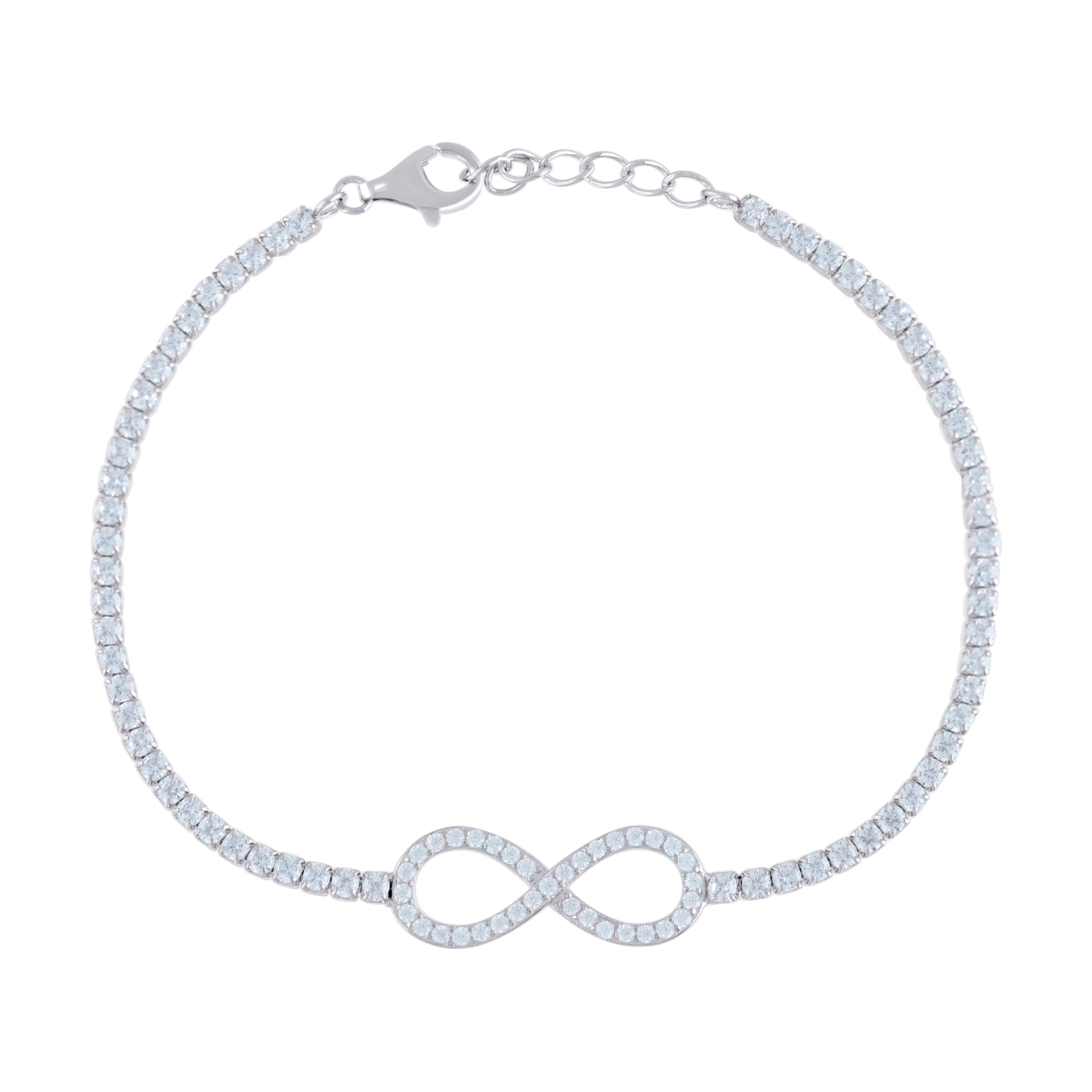 925 Sterling Silver Womens Cubic Zirconia Fancy Infinity Bracelet