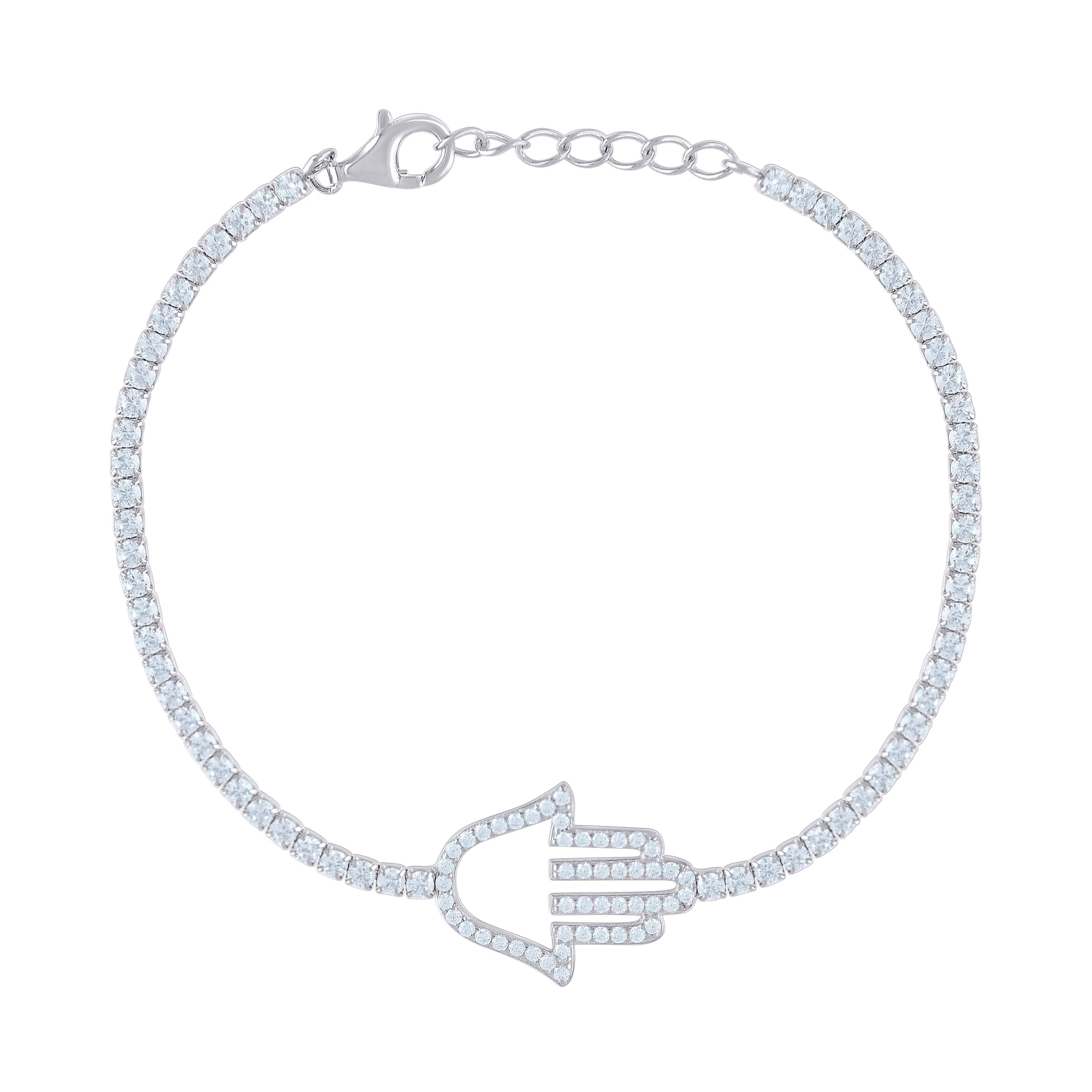 925 Sterling Silver Womens Cubic Zirconia Fancy Humsa Bracelet