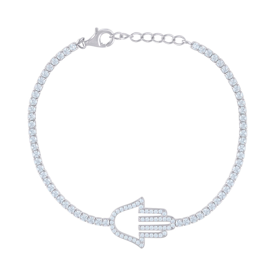 925 Sterling Silver Womens Cubic Zirconia Fancy Humsa Bracelet