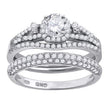925 Sterling Silver His & Hers Cubic Zirconia Halo Bridal Trio Set Ring Size 7 - SLV-67191