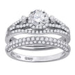 925 Sterling Silver His & Hers Cubic Zirconia Halo Bridal Trio Set Ring Size 8 - SLV-67192