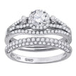 925 Sterling Silver His & Hers Cubic Zirconia Halo Bridal Trio Set Ring Size 9 - SLV-67193