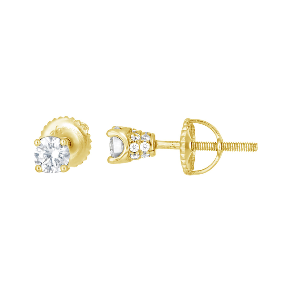 925 Sterling Silver Yellow-Tone Womens Cubic Zirconia Round Stud Earrings