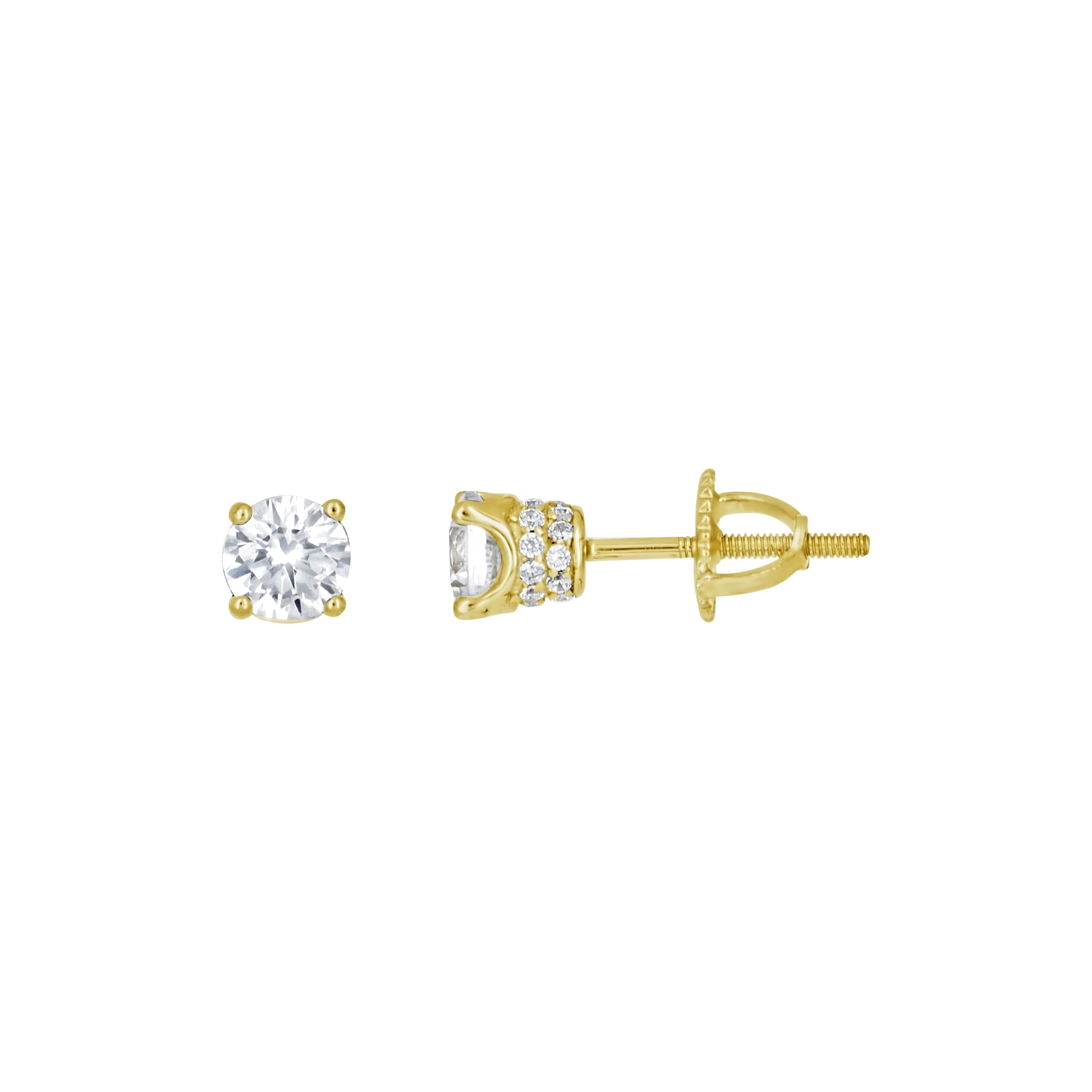 925 Sterling Silver Yellow-Tone Womens Cubic Zirconia Round Stud Earrings