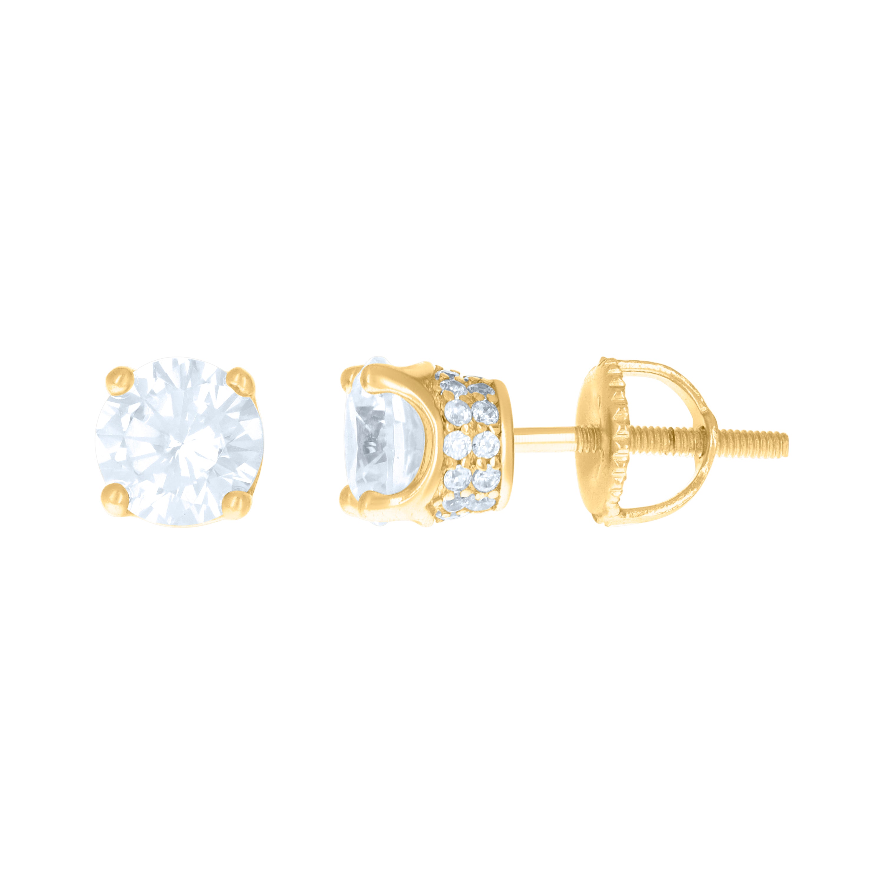 925 Sterling Silver Yellow-Tone Womens Cubic Zirconia Round Stud Earrings