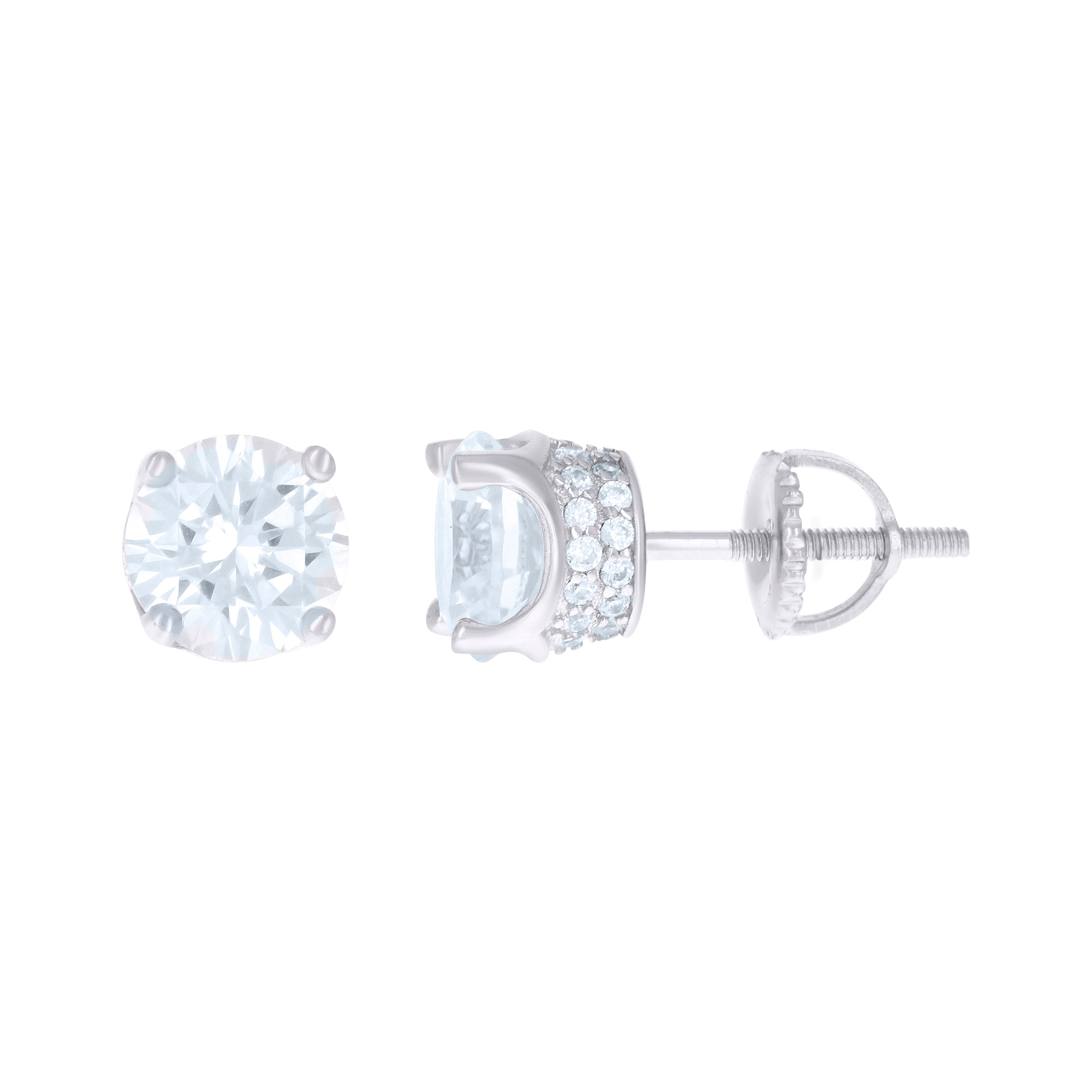 925 Sterling Silver Womens Cubic Zirconia Round Stud Earrings