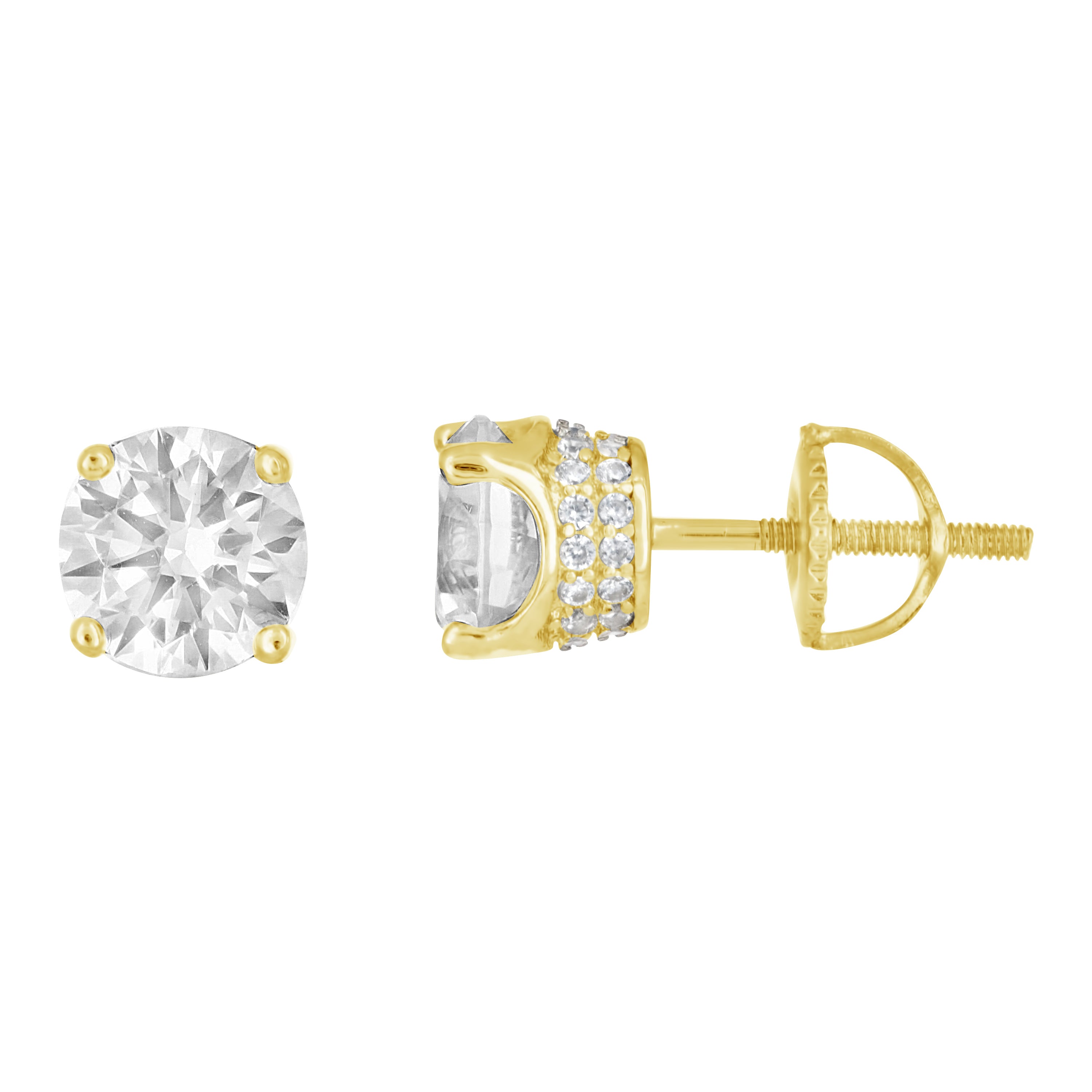 925 Sterling Silver Yellow-Tone Womens Cubic Zirconia Round Stud Earrings