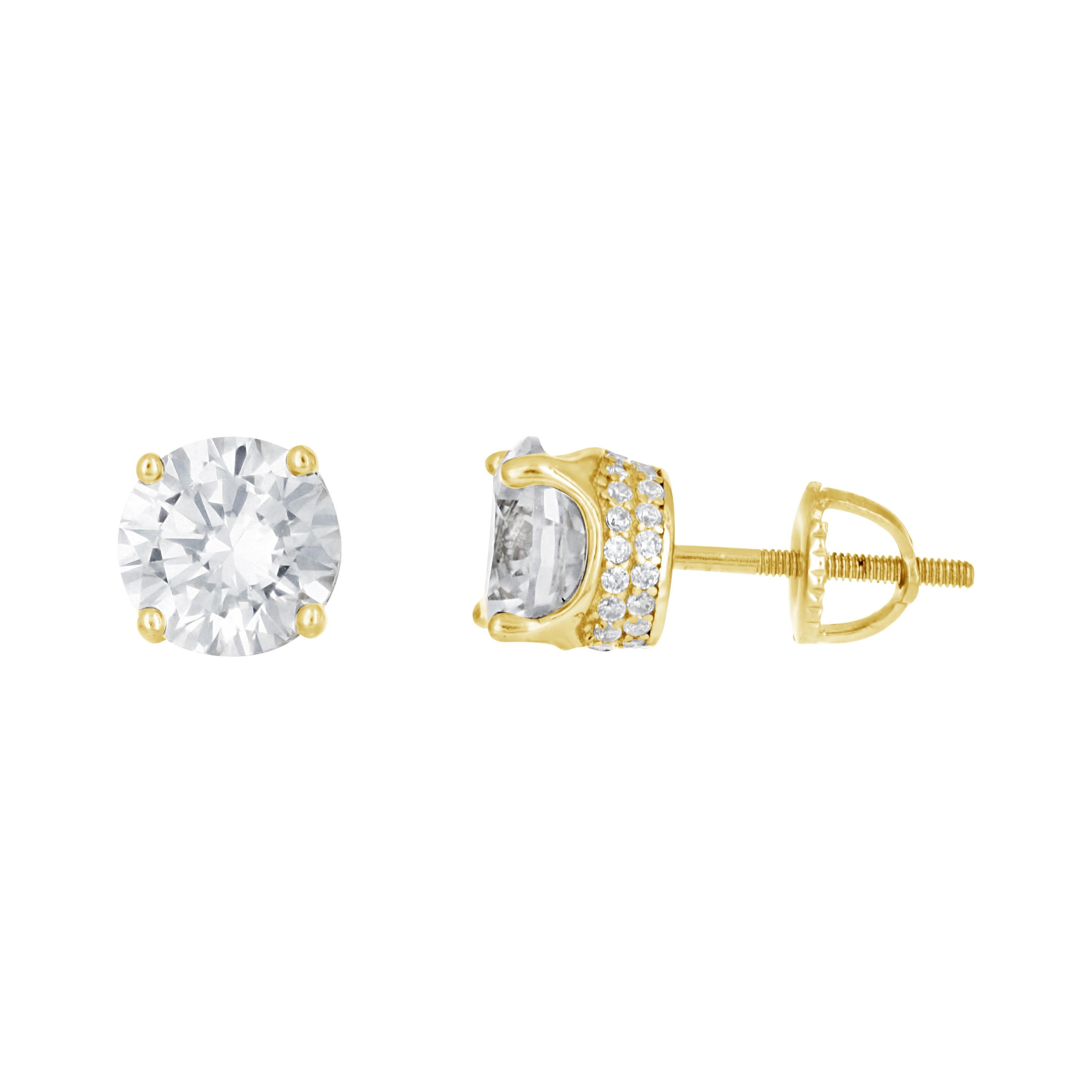 925 Sterling Silver Yellow-Tone Womens Cubic Zirconia Round Stud Earrings
