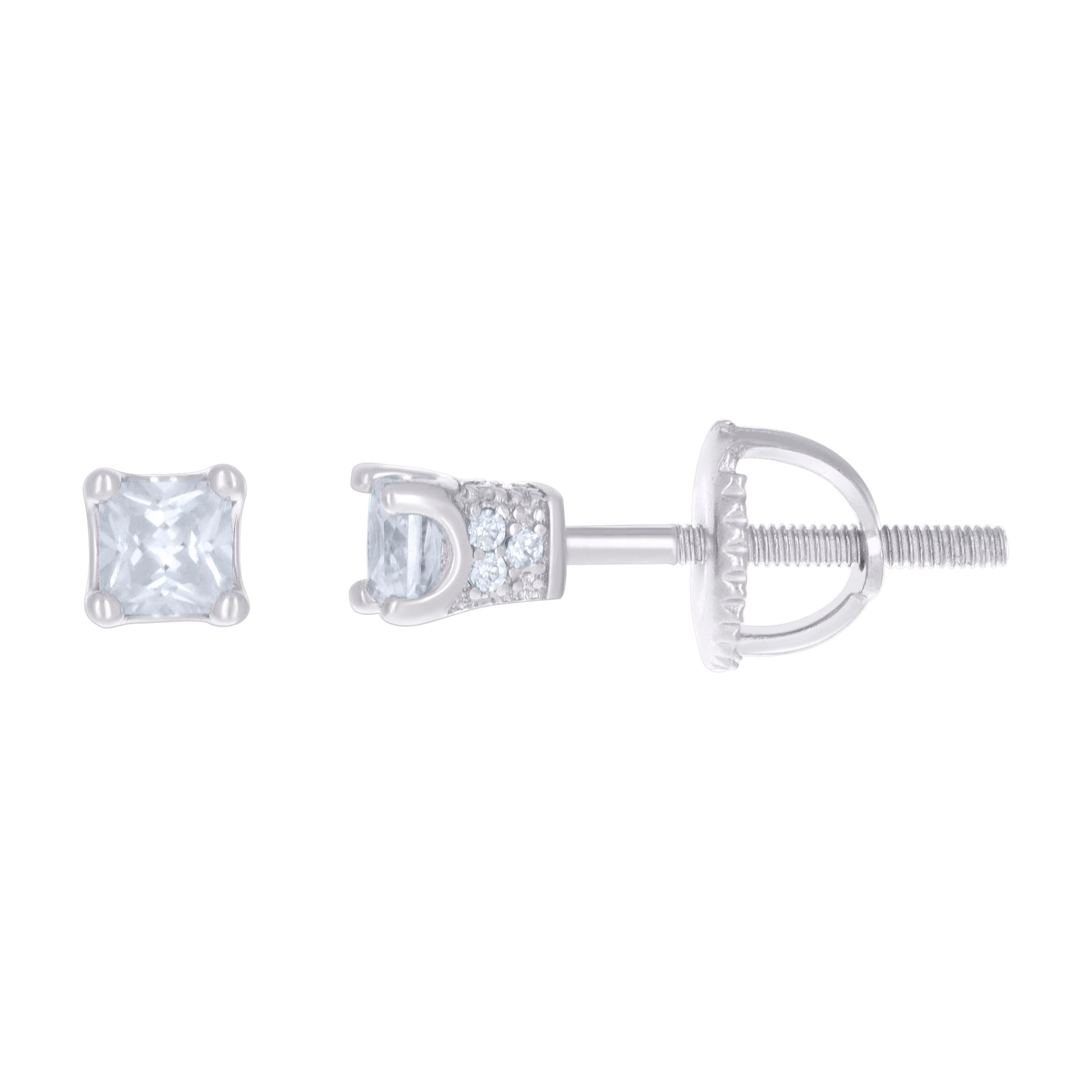 925 Sterling Silver Womens Cubic Zirconia Square Stud Earrings