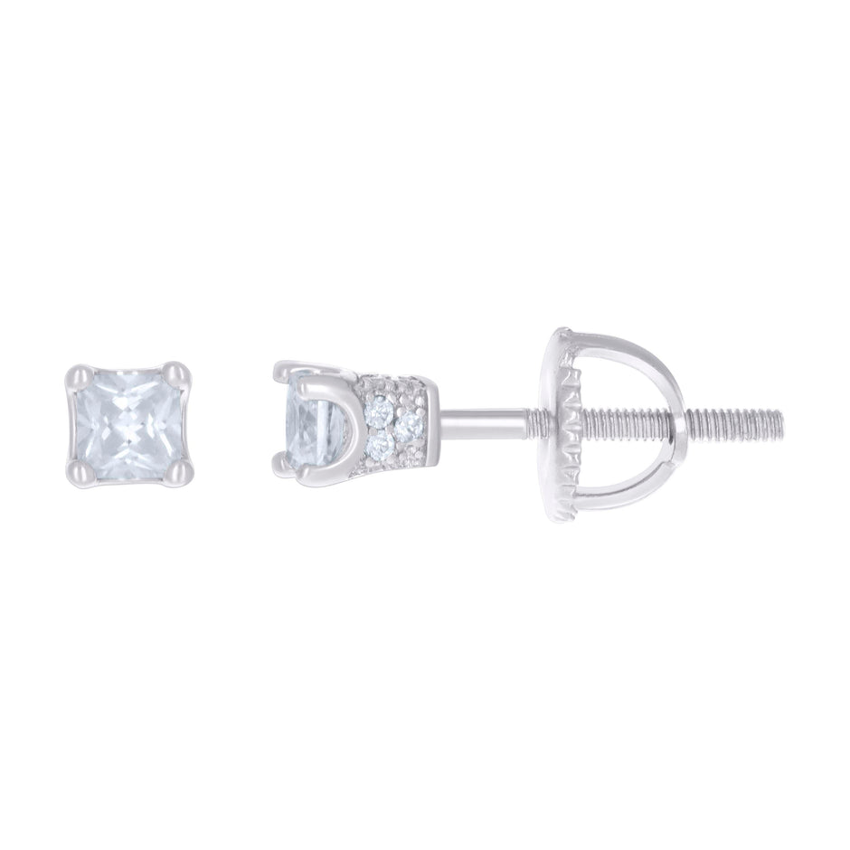 925 Sterling Silver Womens Cubic Zirconia Square Stud Earrings