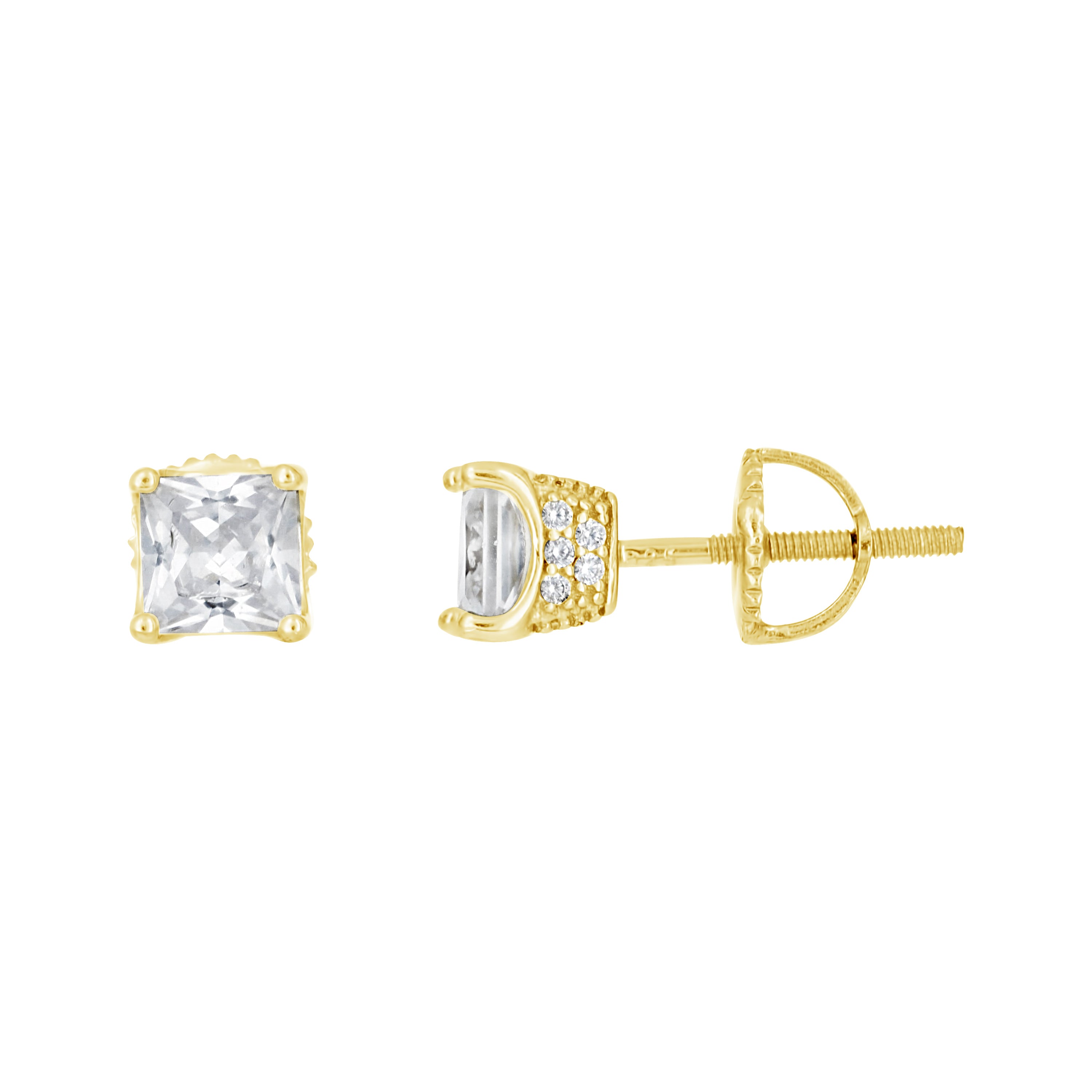 925 Sterling Silver Yellow-Tone Womens Cubic Zirconia Square Stud Earrings