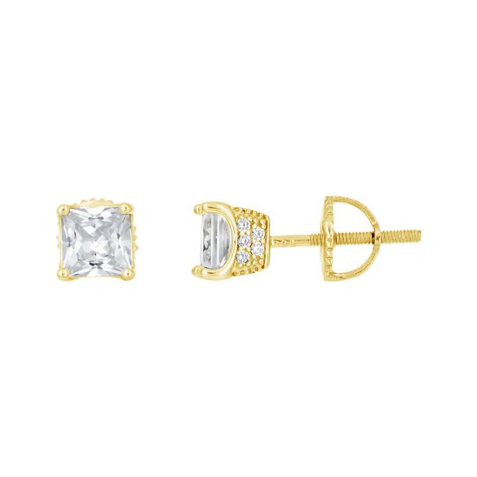 925 Sterling Silver Yellow-Tone Womens Cubic Zirconia Square Stud Earrings