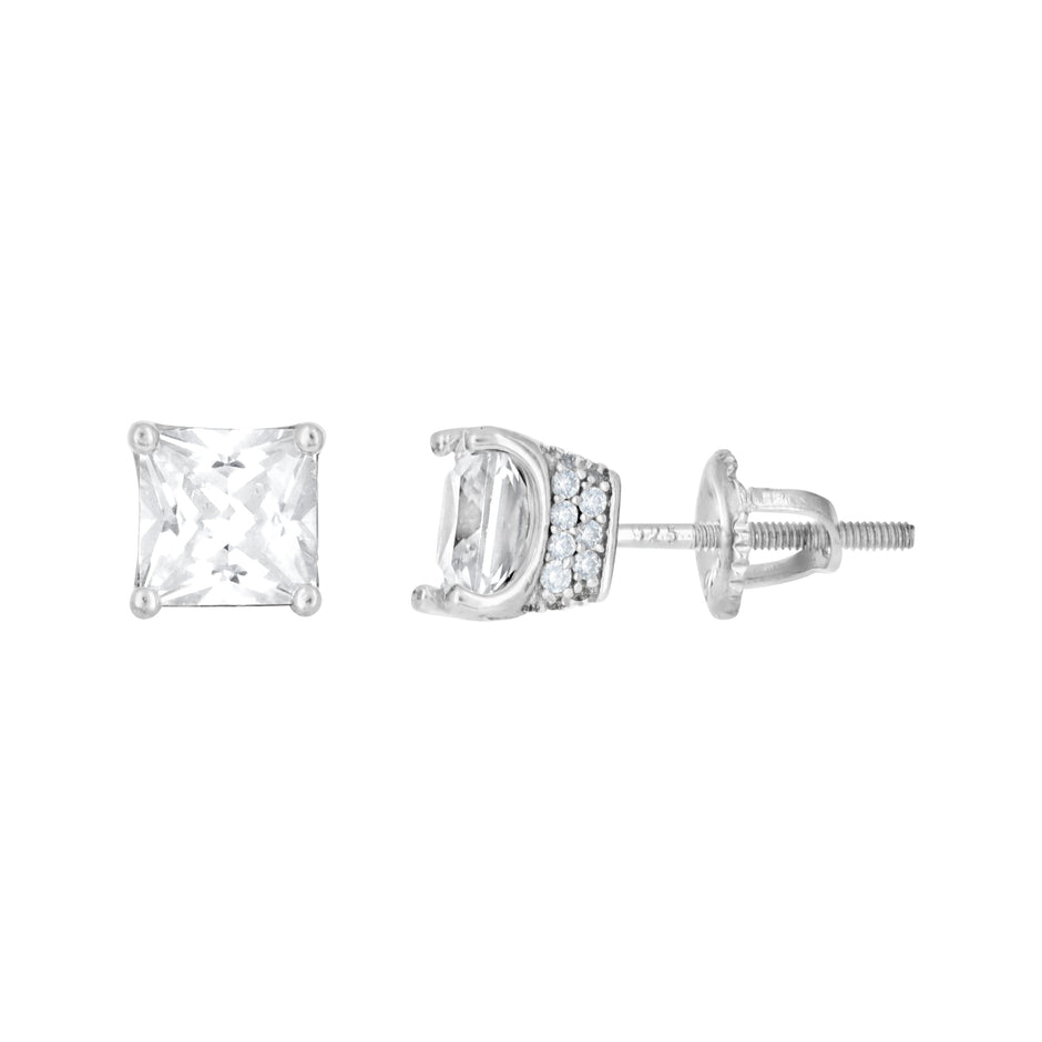 925 Sterling Silver Womens Cubic Zirconia Square Stud Earrings
