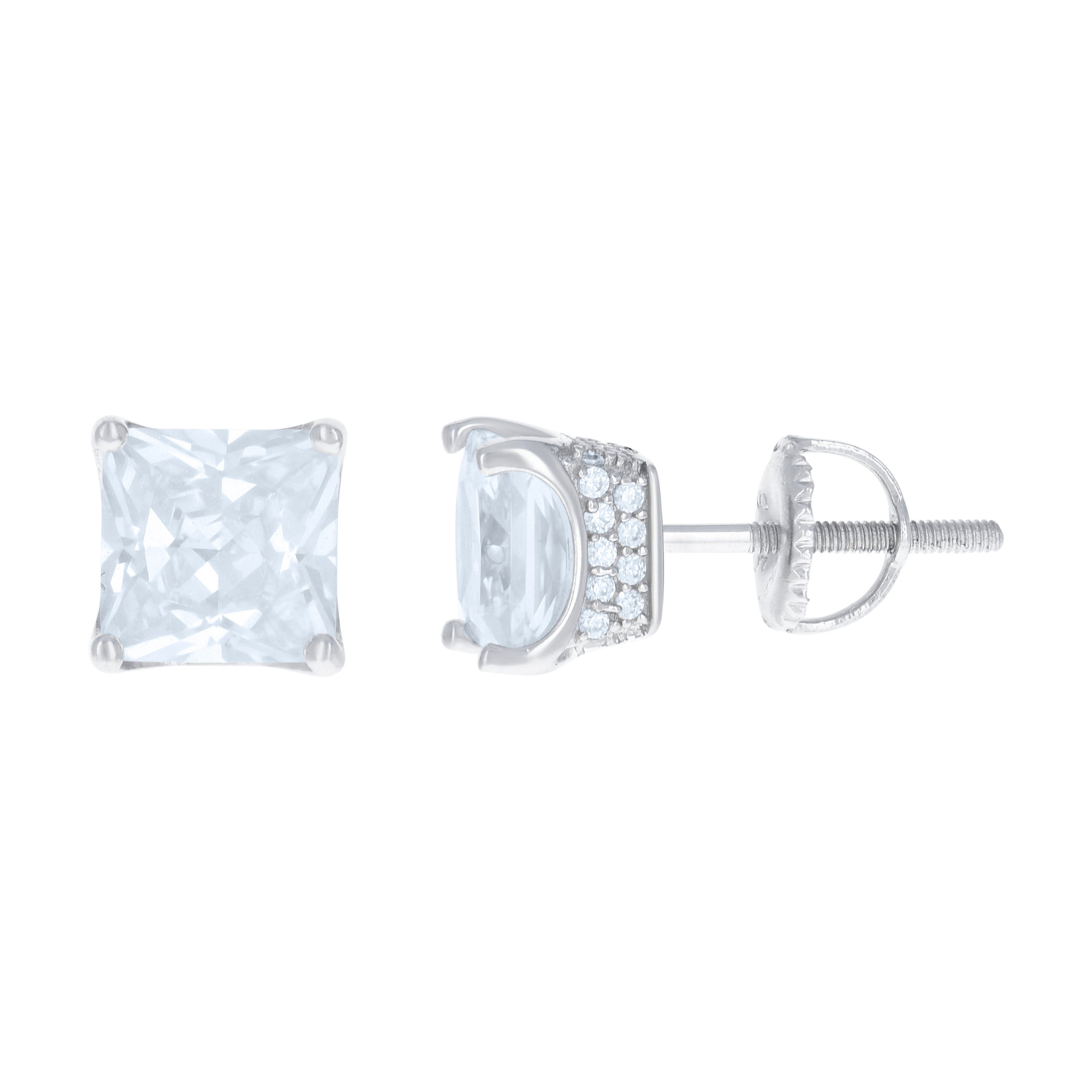 925 Sterling Silver Womens Cubic Zirconia Square Stud Earrings
