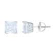 925 Sterling Silver Womens Cubic Zirconia Square Stud Earrings