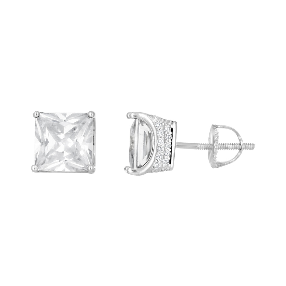 925 Sterling Silver Womens Cubic Zirconia Square Stud Earrings