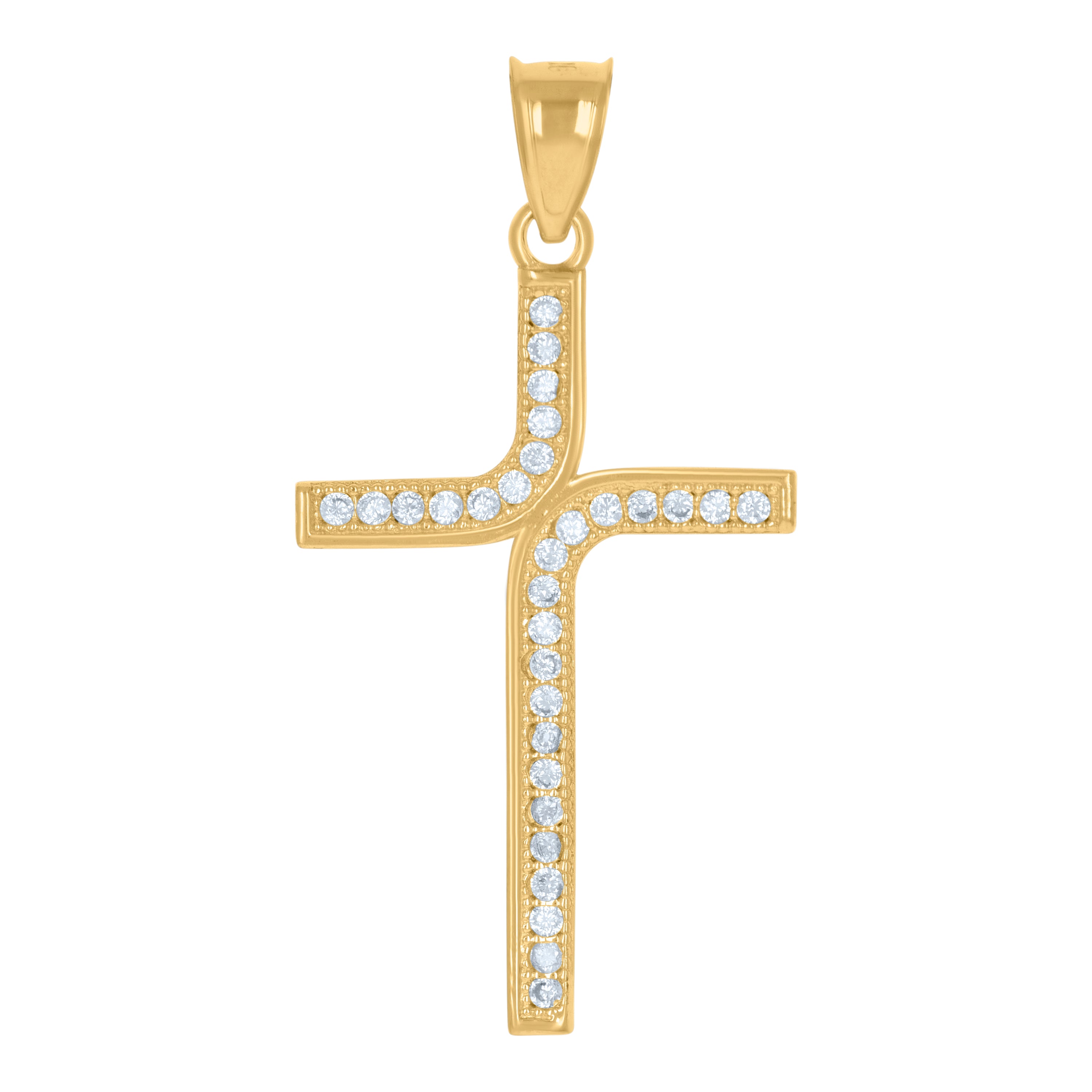 10kt Two-Tone Gold Unisex Cubic Zirconia Cubic-Zirconia Cross Religious Charm Pendant