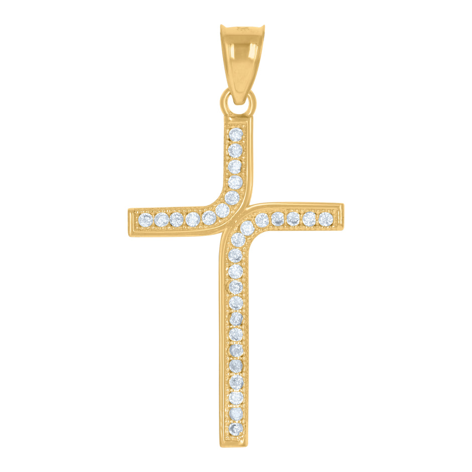 10kt Two-Tone Gold Unisex Cubic Zirconia Cubic-Zirconia Cross Religious Charm Pendant