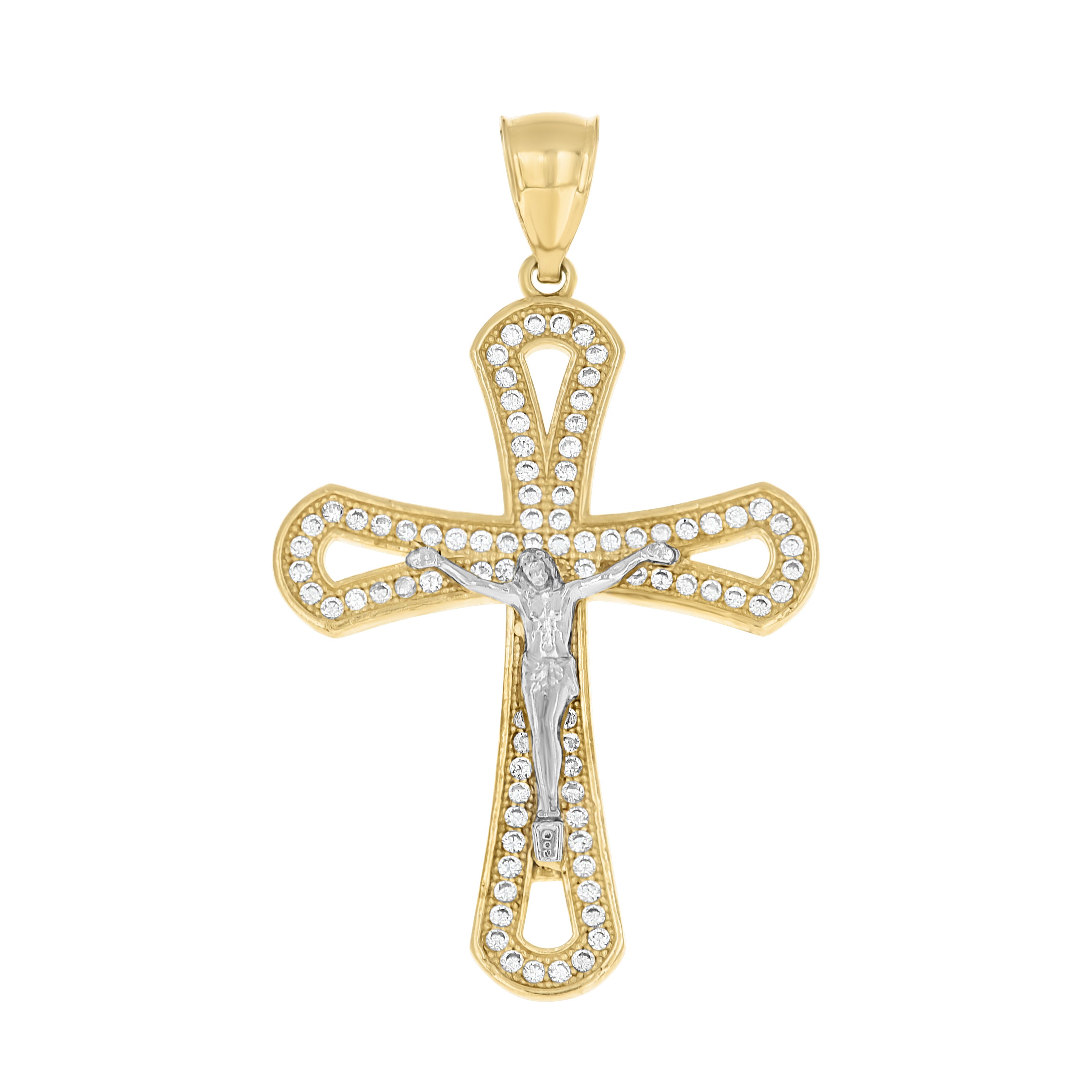 10kt Two-tone Gold Mens Cubic-Zirconia Crucifix Cross Religious Charm Pendant