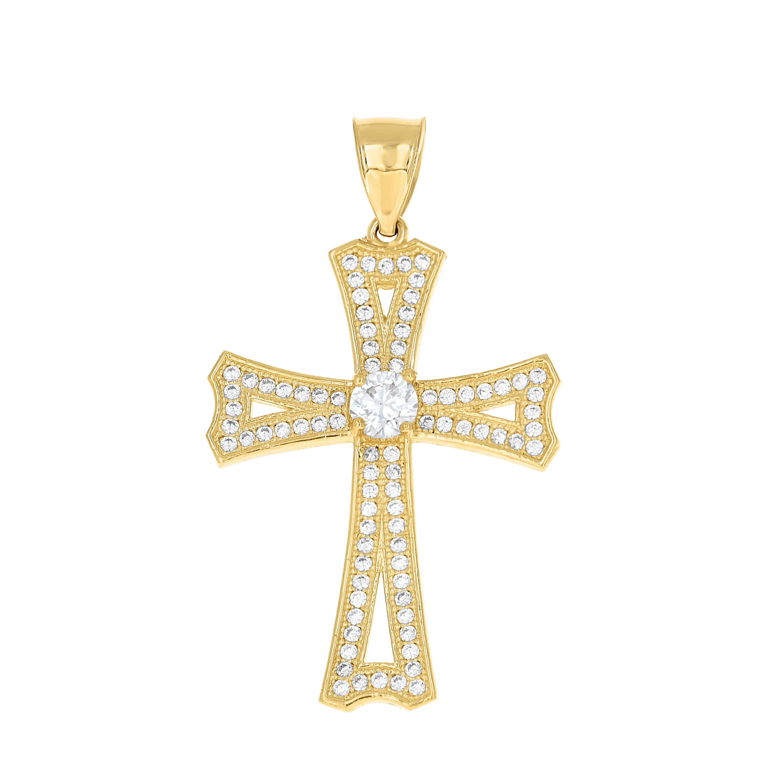 10kt Two-tone Gold Mens Cubic-Zirconia Cross Religious Charm Pendant