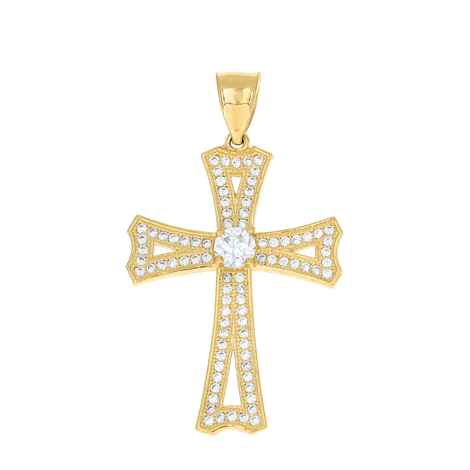 10kt Two-tone Gold Mens Cubic-Zirconia Cross Religious Charm Pendant