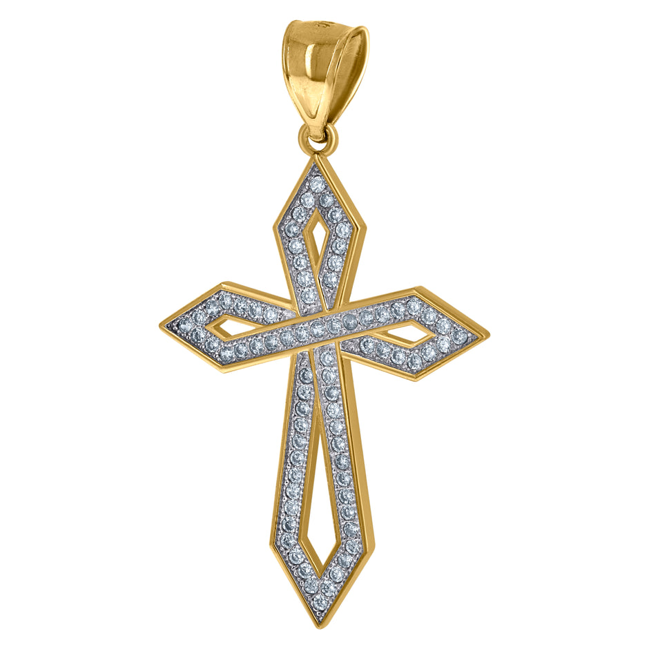 10kt Two-tone Gold Mens Cubic-Zirconia Cross Religious Charm Pendant