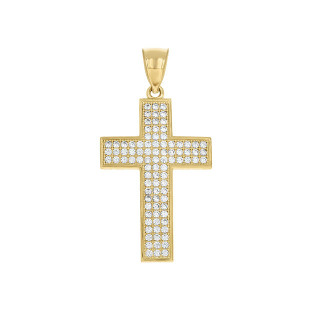 10kt Two-Tone Gold Unisex Cubic Zirconia Cubic-Zirconia Cross Religious Charm Pendant