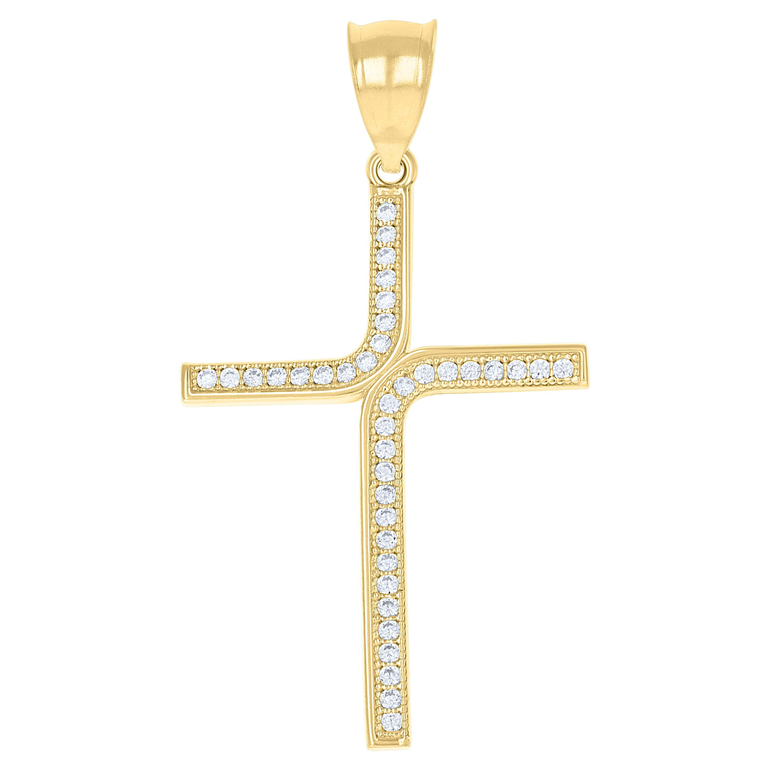10kt Yellow Gold Unisex Cubic-Zirconia Cross Religious Pendant