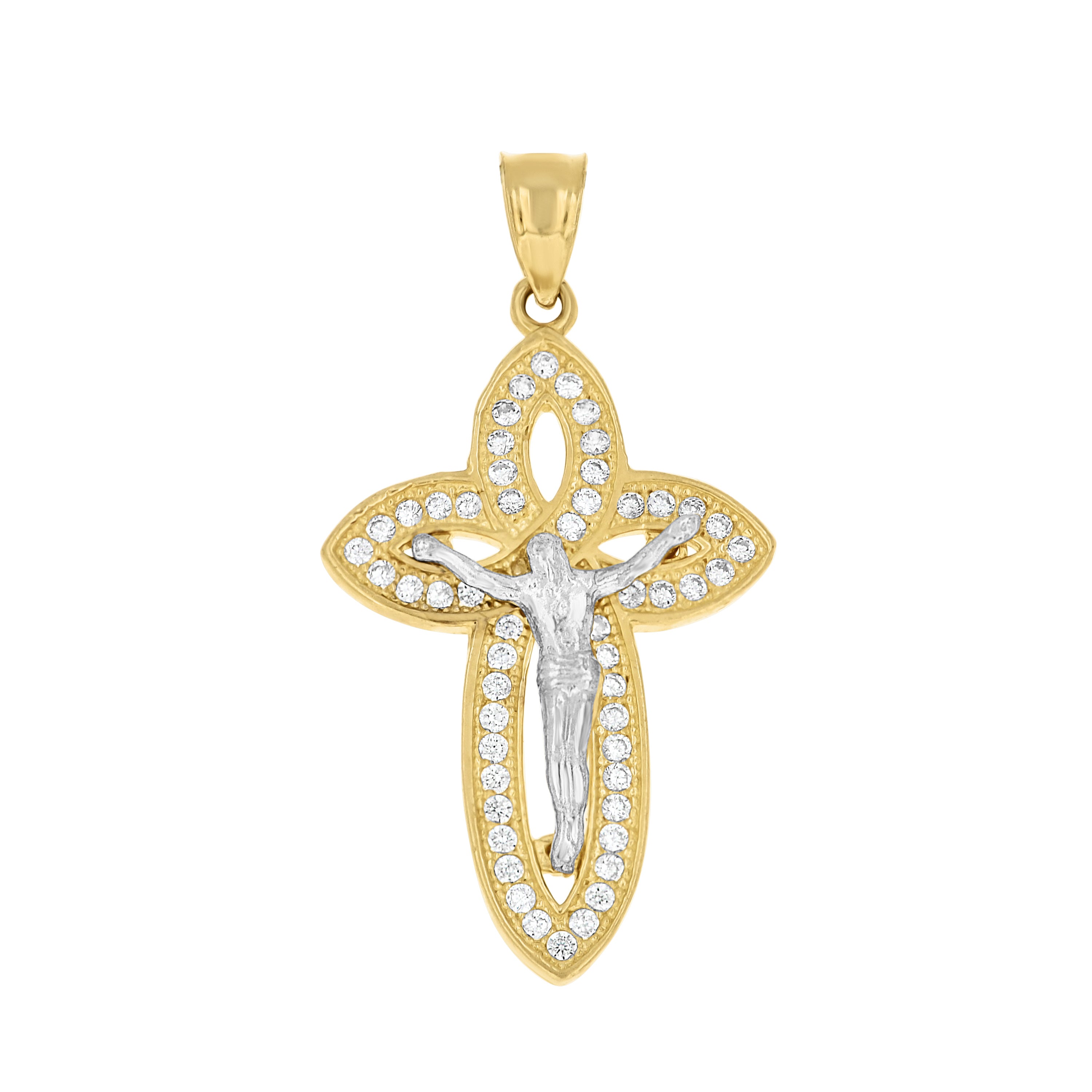 10kt Two-tone Gold Mens Cubic-Zirconia Crucifix Cross Religious Charm Pendant