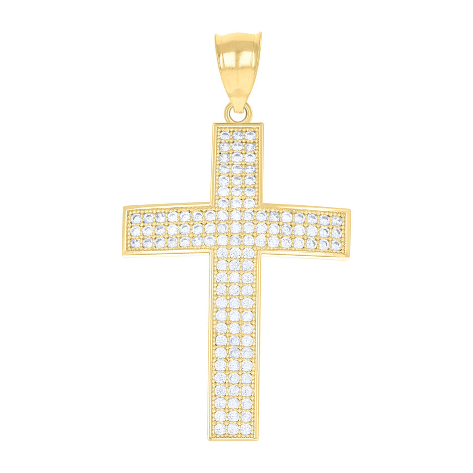10kt Gold Two-Tone Cubic-Zirconia Mens Cross Religious Charm Pendant