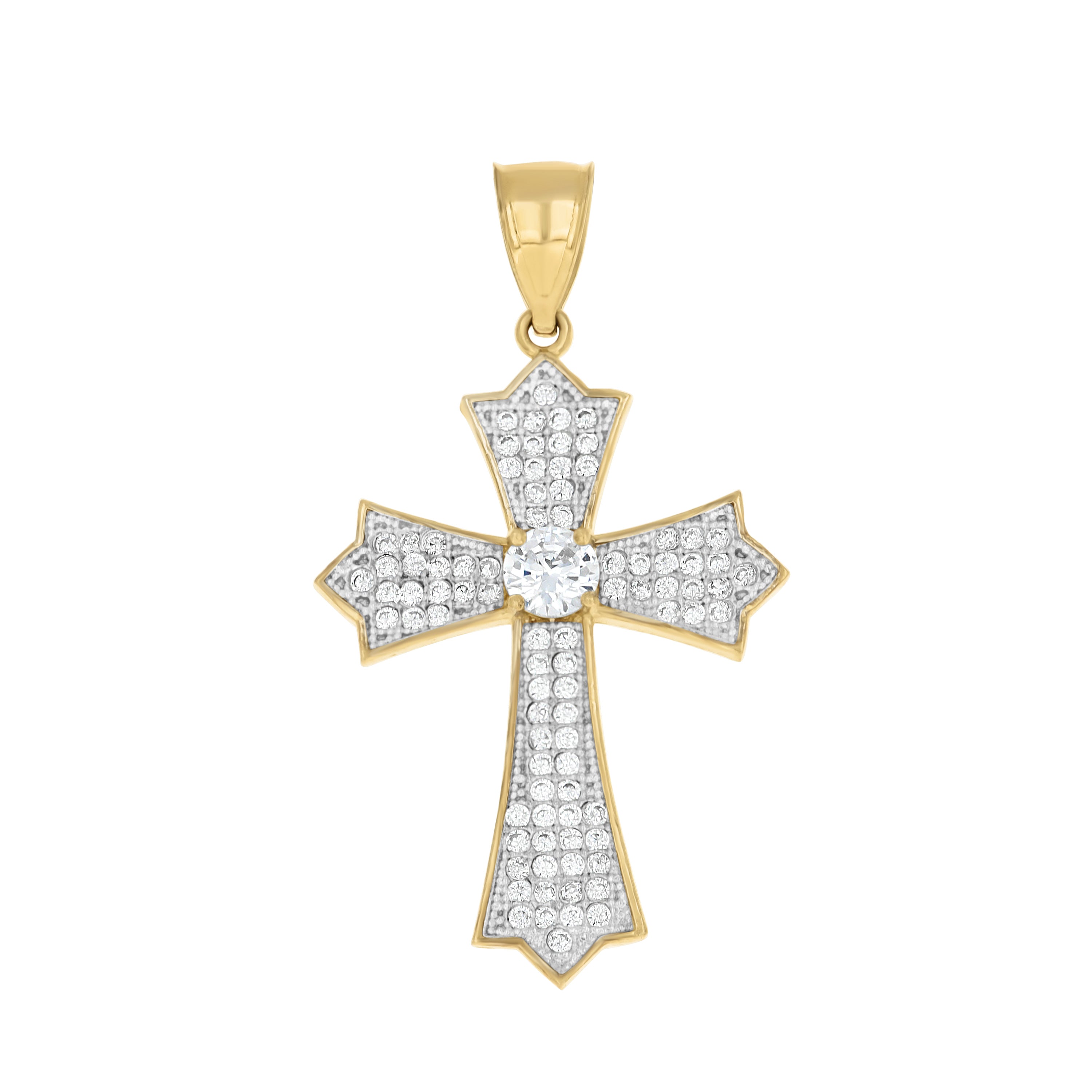 10kt Two-tone Gold Mens Cubic-Zirconia Cross Religious Charm Pendant
