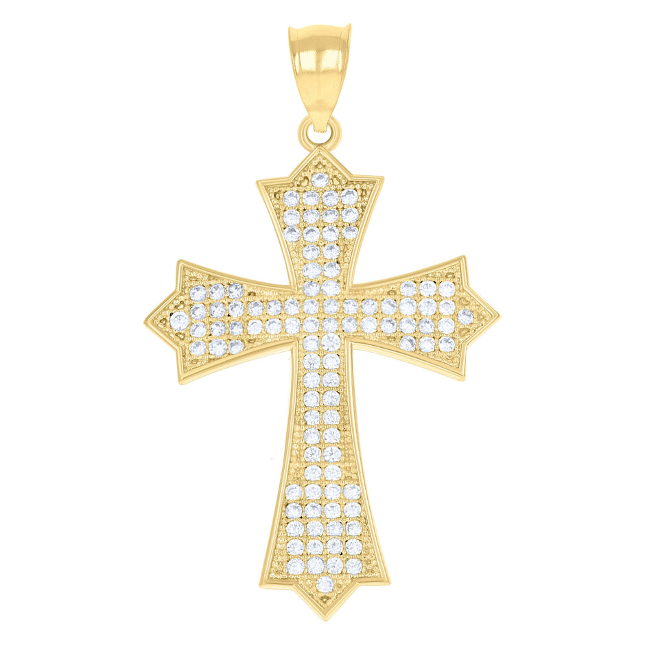 10kt Gold Two-Tone Cubic-Zirconia Mens Cross Religious Charm Pendant