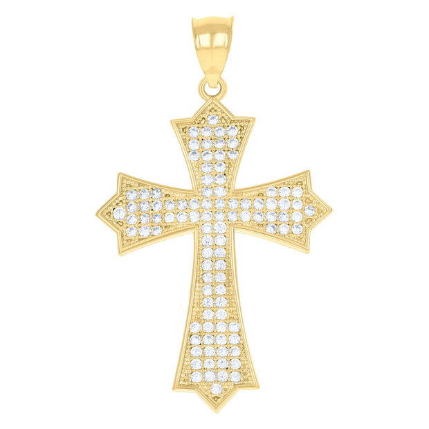 10kt Gold Two-Tone Cubic-Zirconia Mens Cross Religious Charm Pendant