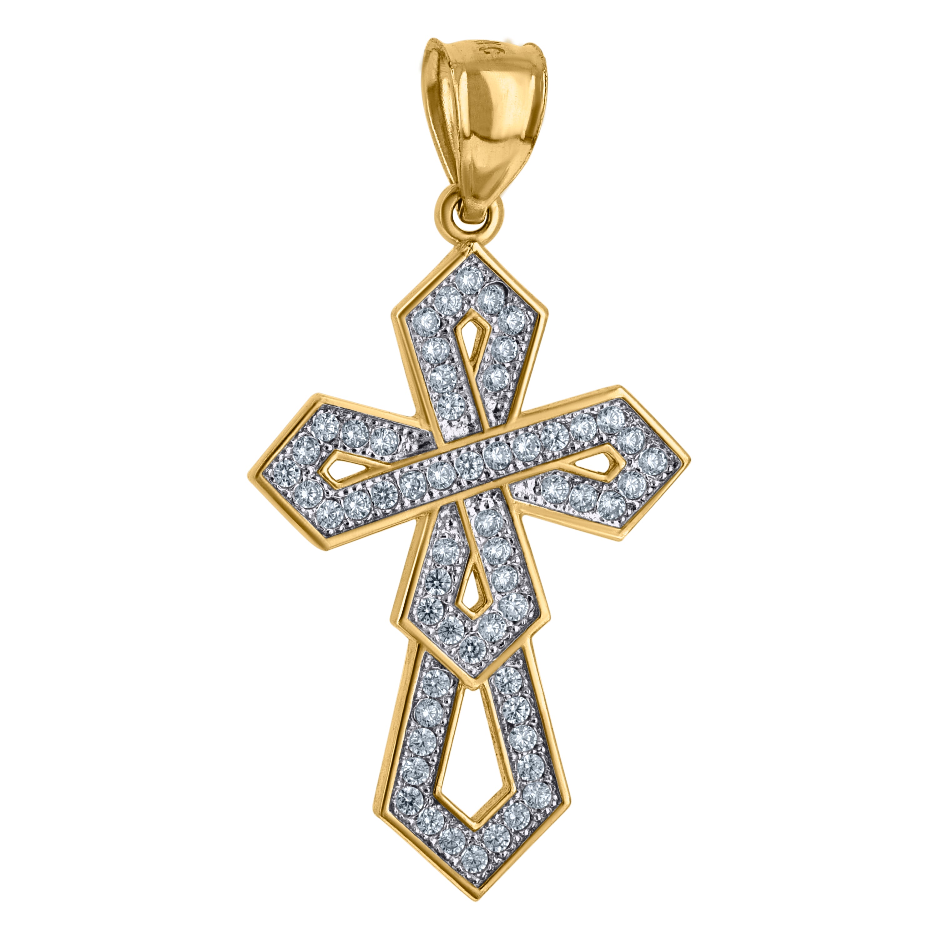 10kt Two-Tone Gold Unisex Cubic Zirconia Cross Religious Charm Pendant