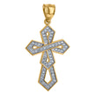 10kt Two-Tone Gold Unisex Cubic Zirconia Cross Religious Charm Pendant