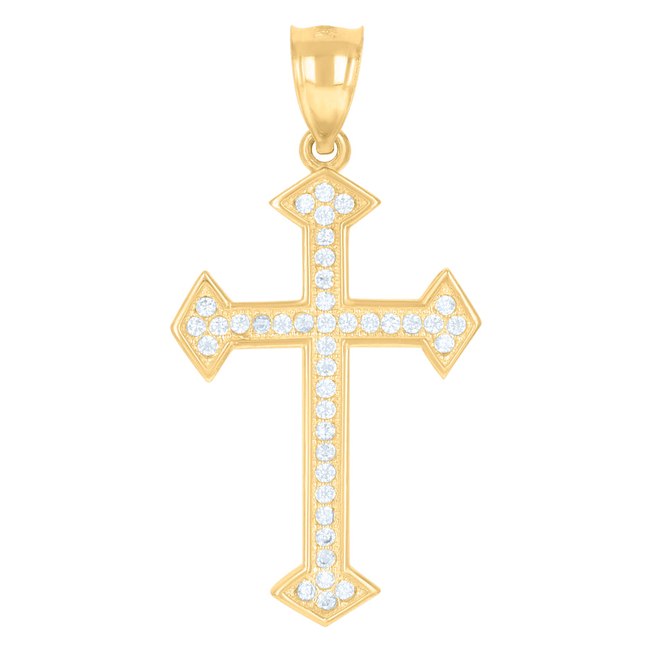 10kt Gold Two-Tone Cubic-Zirconia Mens Cross Religious Charm Pendant