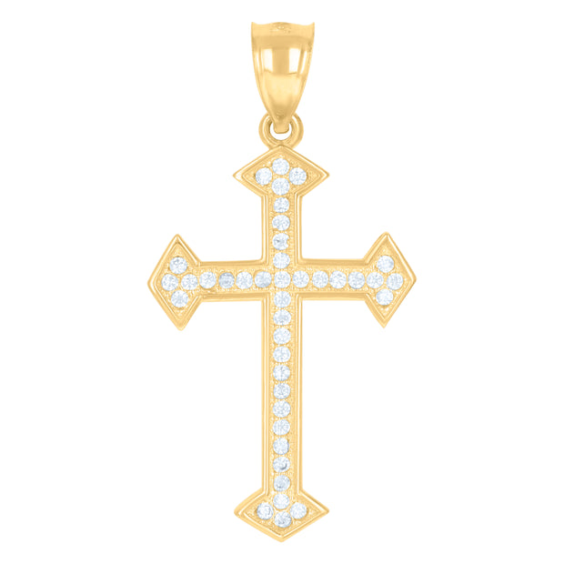10kt Gold Two-Tone Cubic-Zirconia Mens Cross Religious Charm Pendant