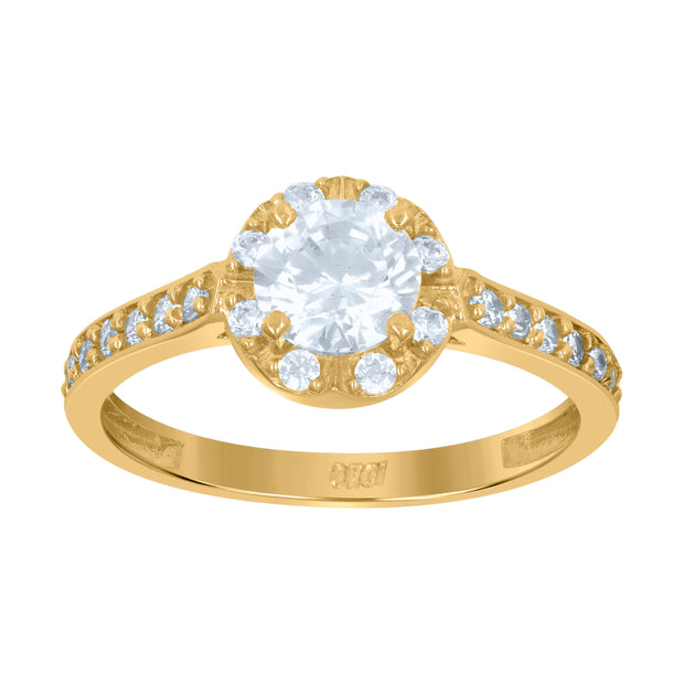 10kt Two-Tone Gold Womens Cubic Zirconia Dc Halo Engagement Ring