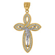 10kt Two-tone Gold Mens Cubic-Zirconia Crucifix Cross Religious Charm Pendant