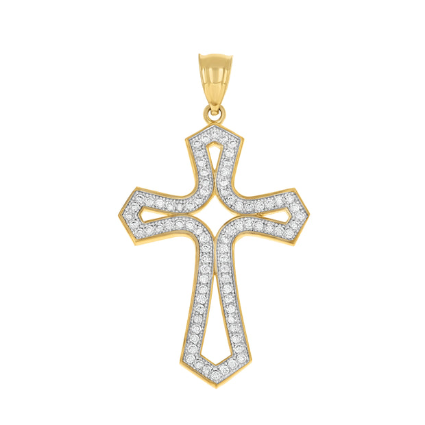 10kt Two-tone Gold Mens Cubic-Zirconia Cross Religious Charm Pendant