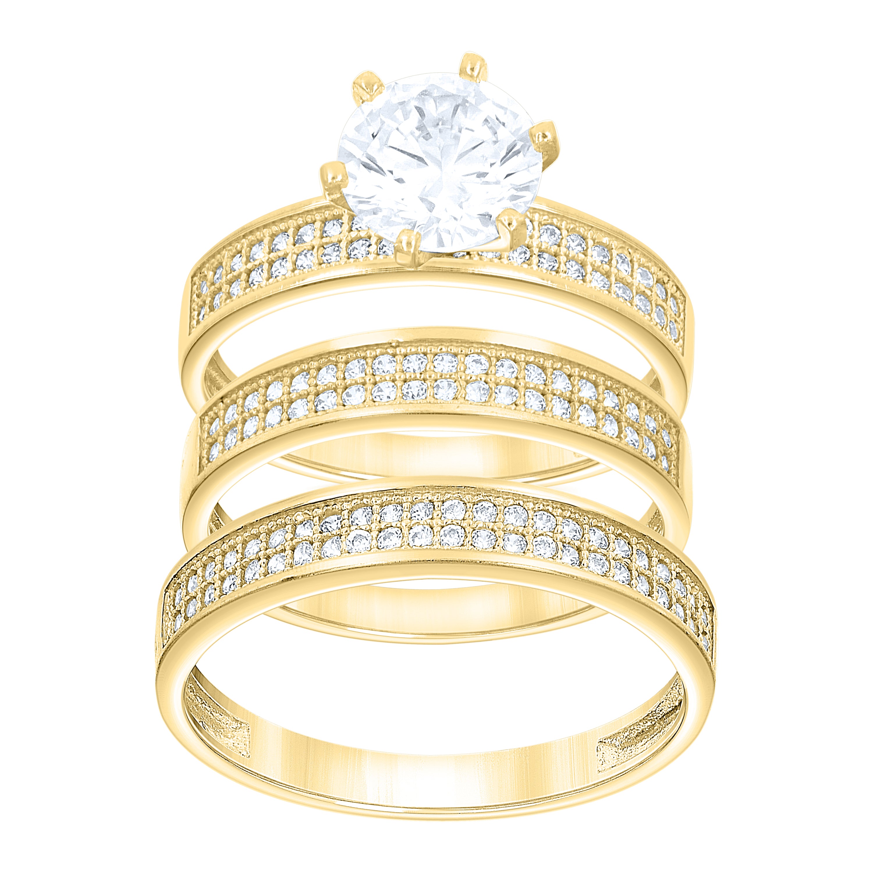 10kt Two-Tone Gold Womens Round Cubic Zirconia Double Row Trio Ring Set