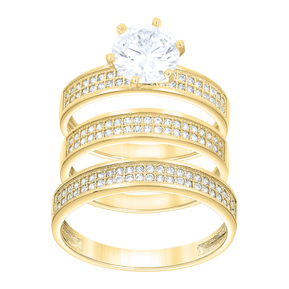 10kt Two-Tone Gold Womens Round Cubic Zirconia Double Row Trio Ring Set
