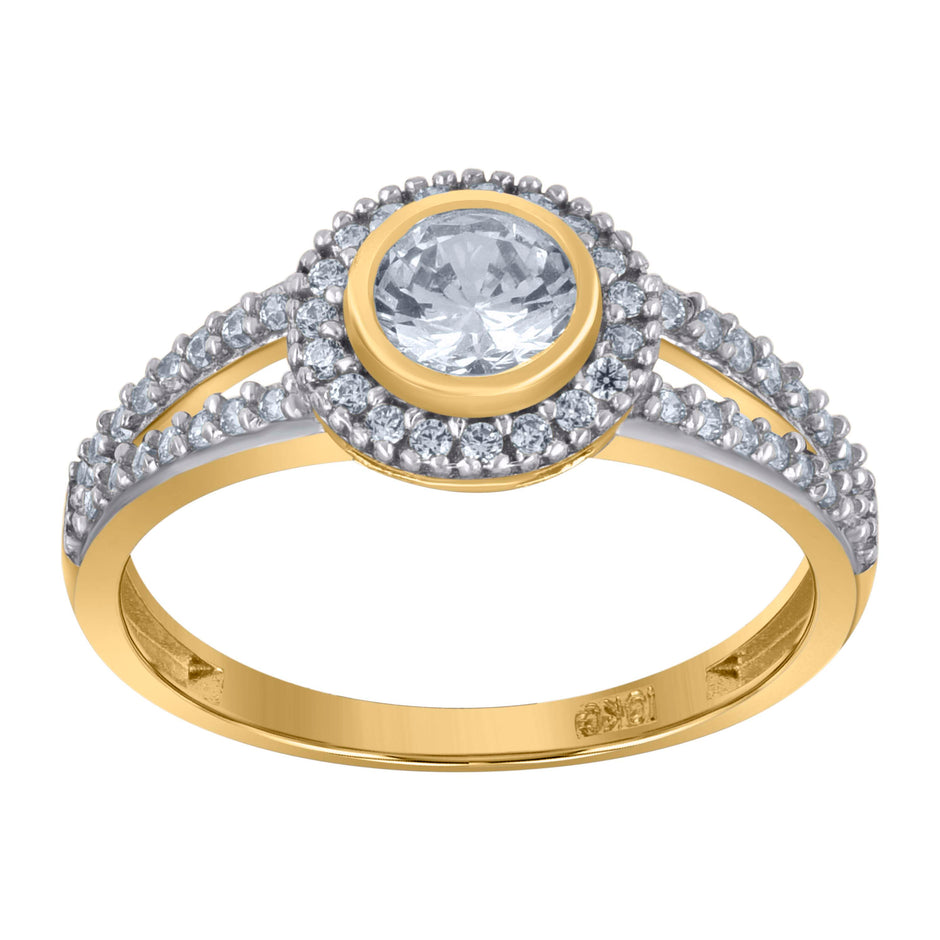 10kt Two-Tone Gold Womens Cubic Zirconia Round Halo Engagement Ring
