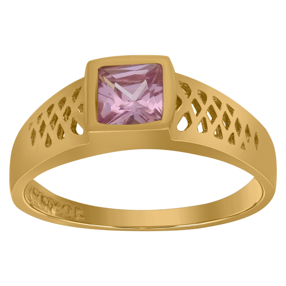 10kt Yellow Gold Baby Princess-Cut Purple Cubic Zirconia Birth Stone Ring