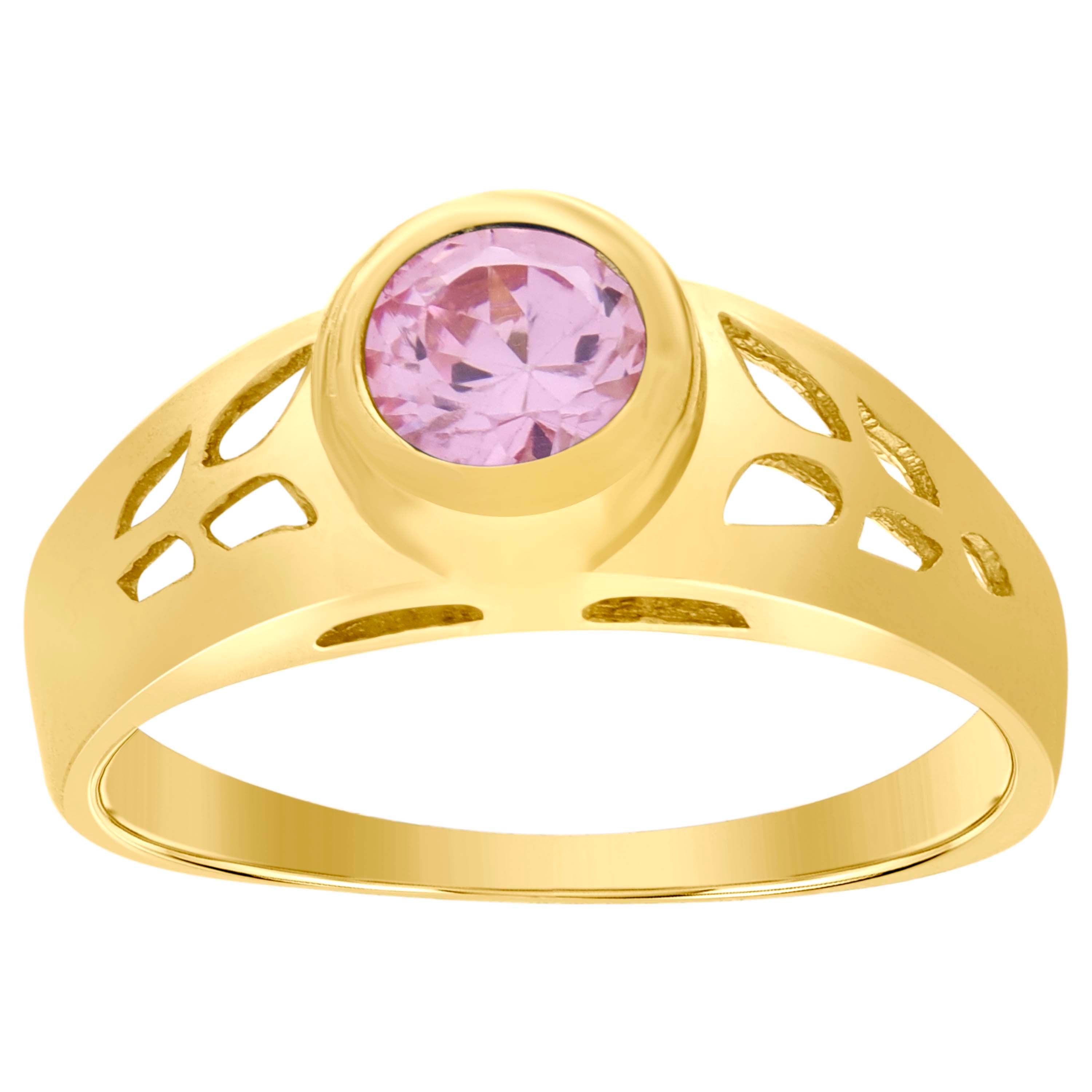 10kt Yellow Gold Baby Round Pink Cubic Zirconia Birth Stone Ring